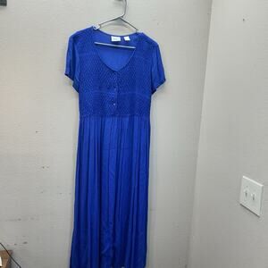 The Vermont Country Store Gauze Blue Embroidered Dress Muu Muu SZ M Prairie‎